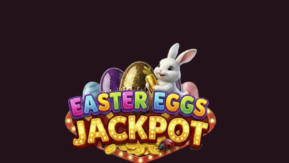 หน้าจอเกมสล็อต Easter Eggs Jackpot ที่เต็มไปด้วยสีสันพาสเทลและไข่อีสเตอร์